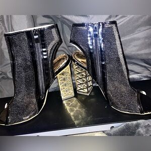 Black and Gold Heeled Boots